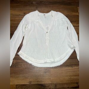 Free People 100% Cotton White Long Sleeve Top